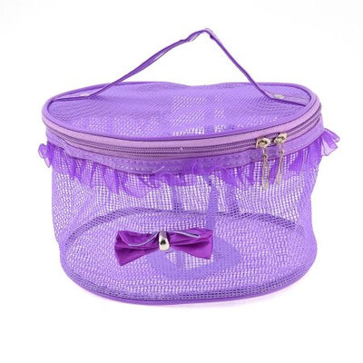 Unique Bargains Purple Dual Zippers Hollow Out Water Resistant Makeup Pouch Cosmetic Bag
