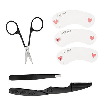 Fityle Eyebrow Shaping Makeup Grooming Kit, 6 Pcs/Set Stainless Steel Tweezer,Eyebrow Scissors,Trimmer,Eyebrow Shaping Template Card Shaper Tools Kit