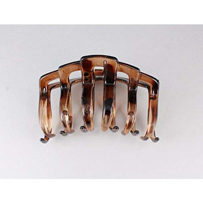 Brown plastic 3 long open jaw barrette hair clip claw clamp curved teeth