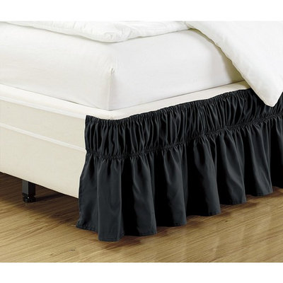 Fancy collection Wrap Around Style Easy Fit Elastic Bed Ruffles Bed-Skirt Twin-Full Solid Black New 17