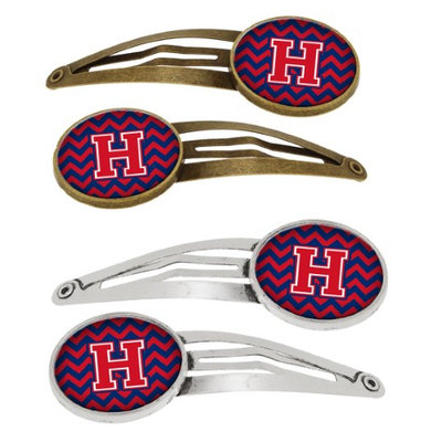 Letter H Chevron Yale Blue and Crimson Set of 4 Barrettes Hair Clips CJ1054-HHCS4
