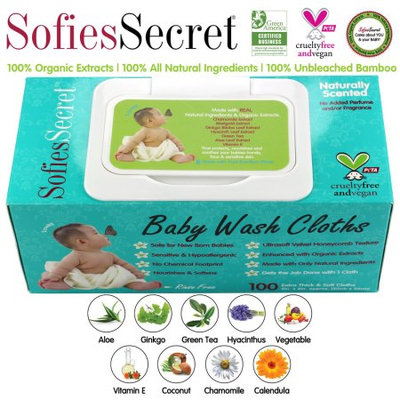 Moist Towel Services SofiesSecret Fragrance FREE Bamboo Baby Wipes, 100% Organic Ingredients, 100 Count, 8