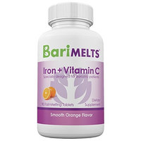 BariMelts Iron + Vitamin C, Dissolvable Bariatric Vitamins, Natural Orange Flavor, 90 Fast Melting Tablets