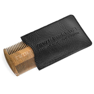 Twin Beards 100% Sandalwood Beard Comb with PU Leather Slipcase
