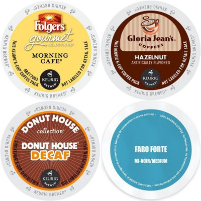 Faro Roasting Houses Coffee 96 count K-Cup Variety Pack- Gloria Jean's Hazelnut, Faro Forte Medium Roast, Folgers Morning Cafe, and Donut House Decaf