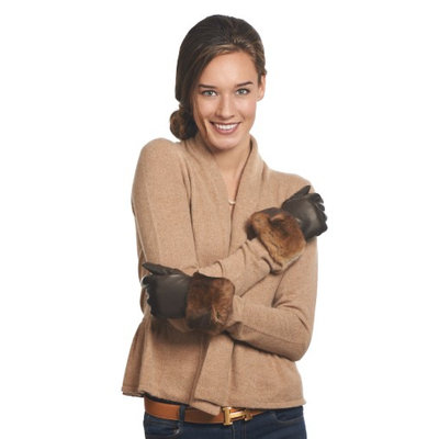 Fratelli Orsini Women's Italian Orylag Rabbit Fur Cuff Cashmere Lined Winter Leather Gloves Size 8 Color Brown