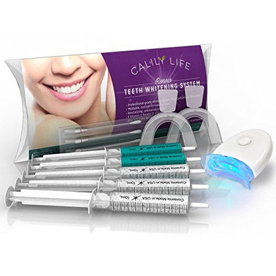 Calily Life Teeth Whitening Kit – 30 Treatments –Instant Professional Results -Includes 30 ML Whitening Gel + 20 ML Remineralization & Desensitization Gel + 3 Vitamin E Swabs + LED Oxidation Light