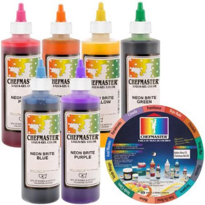 6 Color Chefmaster Liqua-Gel Cake Coloring Set, 10.5 oz. NEON Kit by US Cake