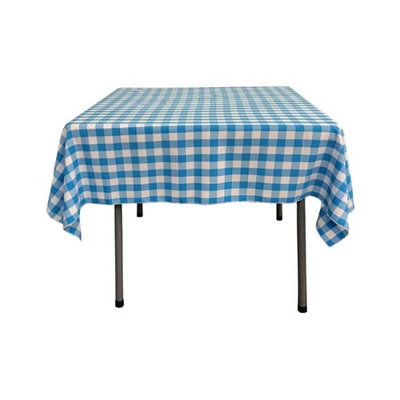 LA Linen TCcheck58x58-TurquoiseK40 Polyester Gingham Checkered Square Tablecloth, White & Turquoise - 58 x 58 in.