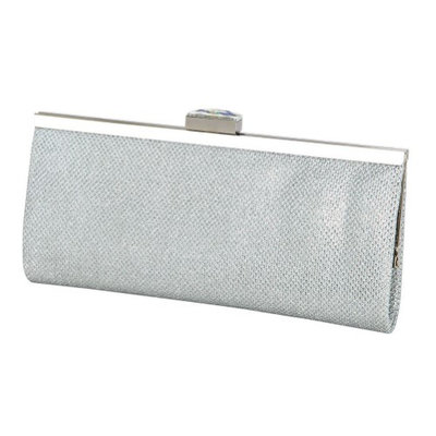 De Blossom Collection De Blossom Womens Silver Glitter Texture Jeweled Clasp Closure Clutch Purse