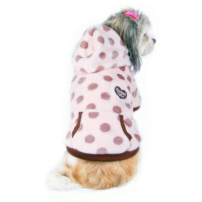 Beige Dots with Hat Ultra soft fleece Hoodie Warm Coat Dog Jacket Clothes - Medium (Gift for Pet)