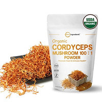 Maximum Strength Organic Cordyceps Mushroom 100:1 Powder, 6 Ounce, Powerful Immune System and Vascular Health Support. Non-Irradiated, Non-Contaminated, Non-GMO and Vegan Friendly.