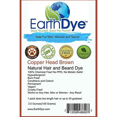 EarthDye Chemical Free Hair and Beard Dye (1 Packs, Copper Brown)