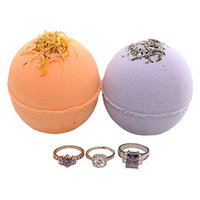 Bath Bomb Set (2) with a Surprise Ring Inside - Gift Set of 2 Organic Fragrant Fizzing 5.7oz Bombs - Sterling Silver Rings - Handmade in USA with Natural...