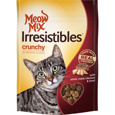 Meow Mix Irresistibles Crunchy With Real White Meat Chicken And Beef Dry Cat Treats, 2.5 Oz