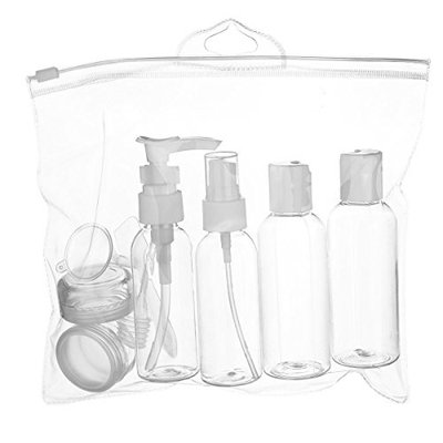 WANDF Clear Toiletry Bag Leakproof Dopp Kit w/Refillable TSA Approved Bottle Set - 6 Liquid Containers