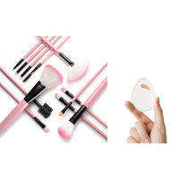 Zodaca 12pcs Makeup Brushes Set (12 Count) Powder Foundation Eye shadow Eyeliner Powder Blush Contouring Blending Tools with Pink Case Bag and Clear Water Drop Silicone Makeup Sponge Bundle