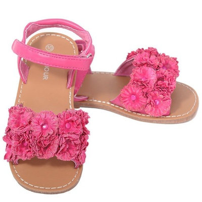 L'Amour Fuchsia Sparkle Flower Velcro Summer Sandal Little Girl 11-2
