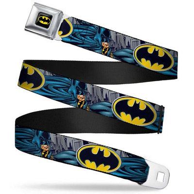 Batman Seatbelt Belt - Batman Bold Power Pose/Logo/Skyline