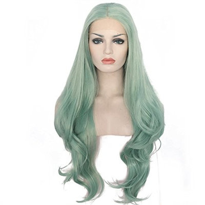 Ebingoo Long Body Wave Green Synthetic Lace Front Hair Wig For White Women