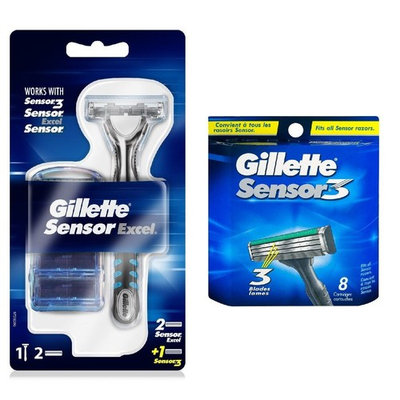 Gillette Sensor Excel Razor w/ 3 Cartridges + Gillette Sensor3 8 Ct. Refill Blades