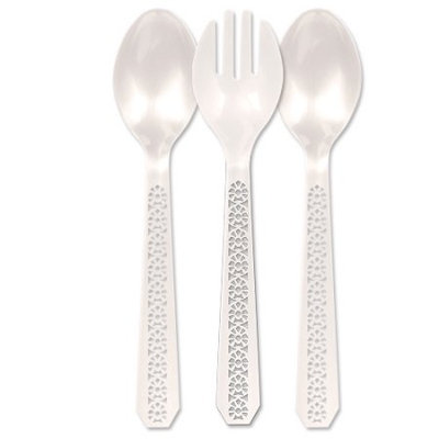 Lillian Caterware, Lacetagon Serving Utensil Set, Pearl, 3 Ct