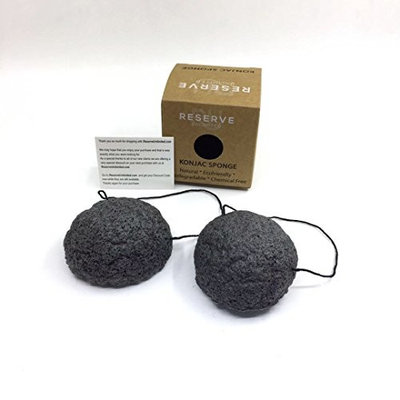 Konjac Facial Sponge - by Reserve Unlimited | 2 All Natural Facial Sponges | Exfoliating Sponge | Charcoal Konjac Sponge For Healthier Looking Skin