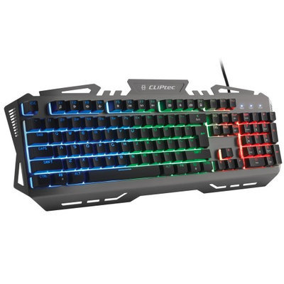 Cliptec 3 LED Rainbow Color Illuminated Backlight Multimedia USB Wired Gaming Keyboard Aluminum Base