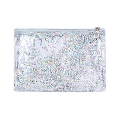 Shaoge Sequins PVC Makeup Zipper Pouch Pencil Case Cosmetic Bag Clear Toiletry Holder,24x17cm