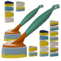 22pc Multi Purpose Kitchen Sponge Scrub Brush Set Handle Heads Cleaning Bathroom Refills Dish Wash (Pack of 2)