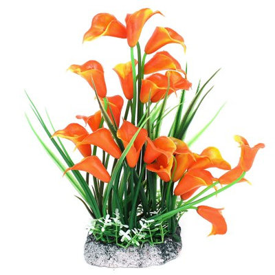 Fish Tank Morning Glory Accent Water Plant Grass Decor Orange Green 24cm High