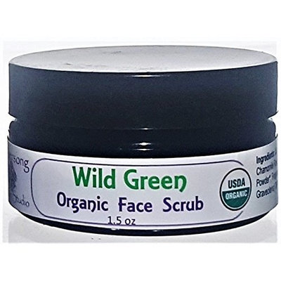 Flowersong Wild Green Organic Face Scrub - Pamper and Smooth Your Face with Chamomile and Hibiscus
