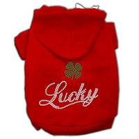 Mirage Pet Products Lucky Rhinestone Hoodies, Red, XX-Large/Size 18