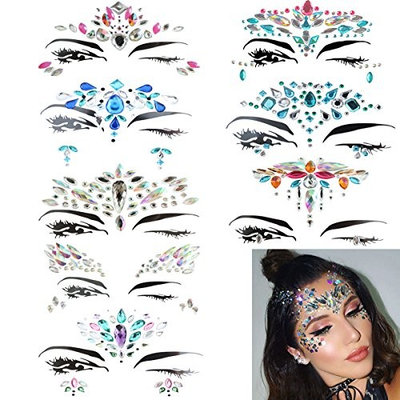 8 Sets Face Jewels Colorful Glitter Face Gems Sticker, Rhinestone,Bindi Crystals, Temporary Decorations for Eyes Face Forehead Body on Music Rave Festivals