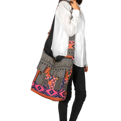 Crossbody Handwoven Thick Cotton Shoulder Bag Shopping Market Purse Pink Casual Boho Roomy Spacious