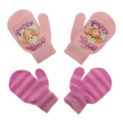 Paw Patrol Baby Toddler Girl Puppy Love & Striped Mittens, 2 Pack
