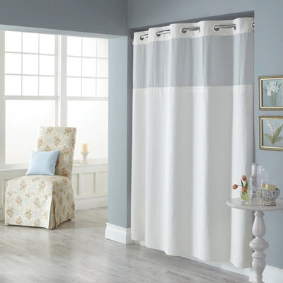 Dobby Pique Mystery Hookless White Fabric Shower Curtain