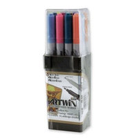 Uchida Of America Marvy Artwin Double Ended Marker - Medium, Fine Point Type - Vermilion, Ultramarine, Aqua Gray, Yellow Green, Pale Blue, Burnt Umber, Iris Purple, Dull Blue, Rose Pink, Peacock Green, Rosemarie, . Water Based Ink - 12 / Set