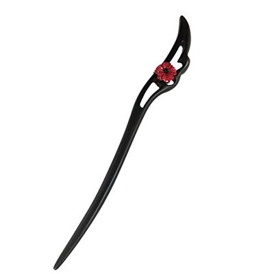 FANTAC CRAFTS Red Flower Hair Stick Handmade Carved Hair Pin Phoenix Wing Hairpin Women Girl Chigon Bun Hair Accessories