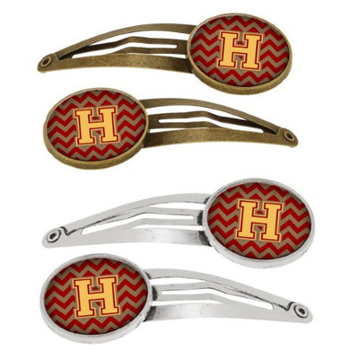 Letter H Chevron Garnet and Gold Set of 4 Barrettes Hair Clips CJ1048-HHCS4