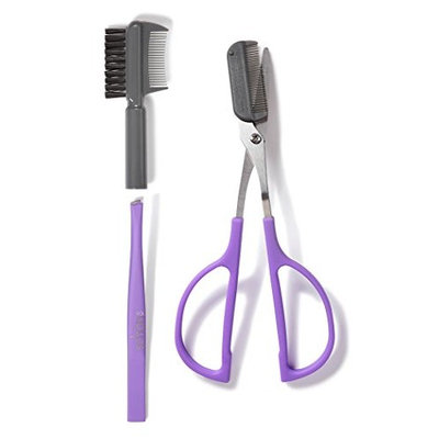 Perfect Eyebrow 3-in-1 Comb, Brush and Tweezer Tool + Ergonomic Scissor Set - Patented, Designed in California