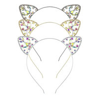 DcZeRong 3pcs Cat Ear Headband Rhinestone Hair Hoop Headpieces Cat Ear Headwear Hair Band Mix Color
