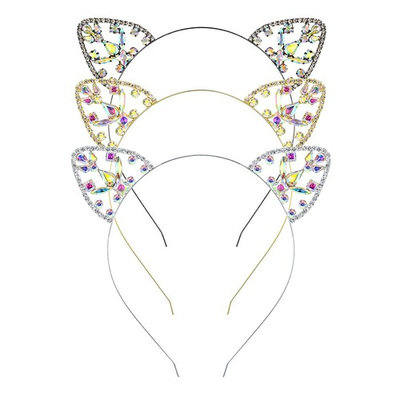 DcZeRong 3pcs Cat Ear Headband Rhinestone Hair Hoop Headpieces Cat Ear Headwear Hair Band Mix Color