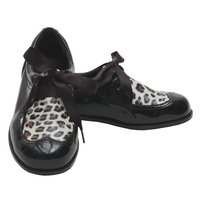 L'Amour Black Patent Leopard Ribbon Tie Shoe Toddler 7 - Little Girl 4