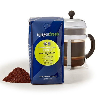AmazonFresh Organic Fair Trade Peru Ground Coffee, Medium Roast, 12 Ounce (Pack of 3)