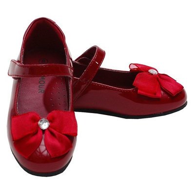 L'Amour Patent Red Slip On Bow Dress Shoes Toddler 10-Little Girls 4