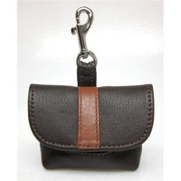 Around the Collar 1033BRNLUG9 Genuine Leather Poop Bag Holder with Leather Stripe on Flap