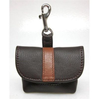 Around the Collar 1033BRNLUG9 Genuine Leather Poop Bag Holder with Leather Stripe on Flap