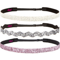 Hipsy Women's Adjustable No Slip Skinny & Wave Bling Glitter Headband 3pk (L. Pink/Gunmetal/White)