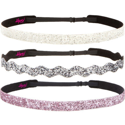 Hipsy Women's Adjustable No Slip Skinny & Wave Bling Glitter Headband 3pk (L. Pink/Gunmetal/White)